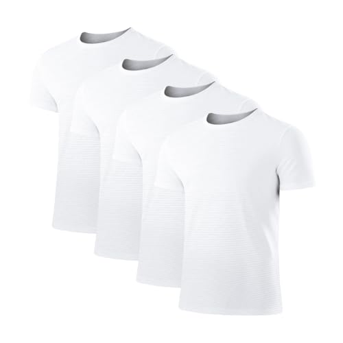 Arjen Kroos Men's Quick Dry Fit Running T-Shirts 4 Pack Activewear Gym Shirts Breathable Workout Undershirts White*4 Small