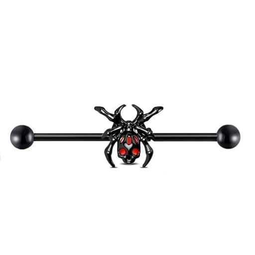 Piercing industrial de araña negra de 14 g para mujeres y hombres, acero inoxidable, 37 mm, creativo, animal, insecto, cartílago, vintage, personalizado, ligero, joyería de piercing corporal, 1 pieza, | Ya disponible en tu tienda friki favorita! En mundofriki.es!