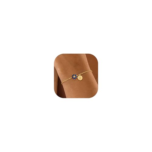 Image of KAERUN Initial Birthstone Gold Bracelets for Women Dainty Flowers Bracelets