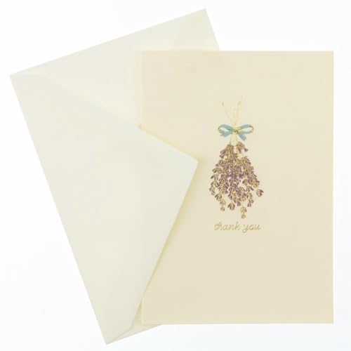 Image of Graphique Lavender La Petite Presse Boxed Notecards - 10 Embellished Gold Foil Hanging Lavender Notes with Matching Envelopes, 3.25 x 4.75 inch (L1311CB)
