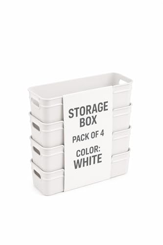 Image of Small Plastic Clothing Storage Basket, Compact Organizer Box with Handles for Drawers, Kitchen, Bathroom & Home, Durable, Lightweight, Multi-Purpose Plastic Organizer (Black, Pack of 4)