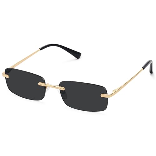 Image of Retro Frameless Rectangle Sunglasses Womens Trendy Narrow Small Frame Spring Hinge UV Protection FZN905