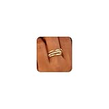 Picuzzy Gold Triple Rings, Interlocked Stackable 18K Gold Plated Silver Interlocking Non Tarnish Stacking Two Tone Trendy Link Band Ring Set Size 6-10 Fashion Jewelry for Women