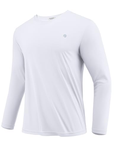 PINSPARK Camiseta Deportiva Hombre Manga Larga Secado Rápido Transpirable Anti-UV Ropa Deportiva para Gimnasio Running Fitness Cuello Redondo Blanco L
