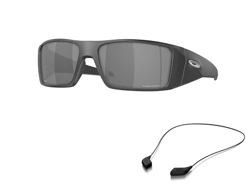 Oakley OO9231 Sunglasses Bundle: OO 9231 HELIOSTAT 923103 Heliostat Steel Prizm Black and Large Black leash Accessory kit2