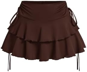 OYOANGLE Women's Plus Size High Waisted Y2K A Line Ruffle Skorts Mini Skirt | Fall Outfits,Fashion Bow Knot Side Layered,Rave Concert Outfits