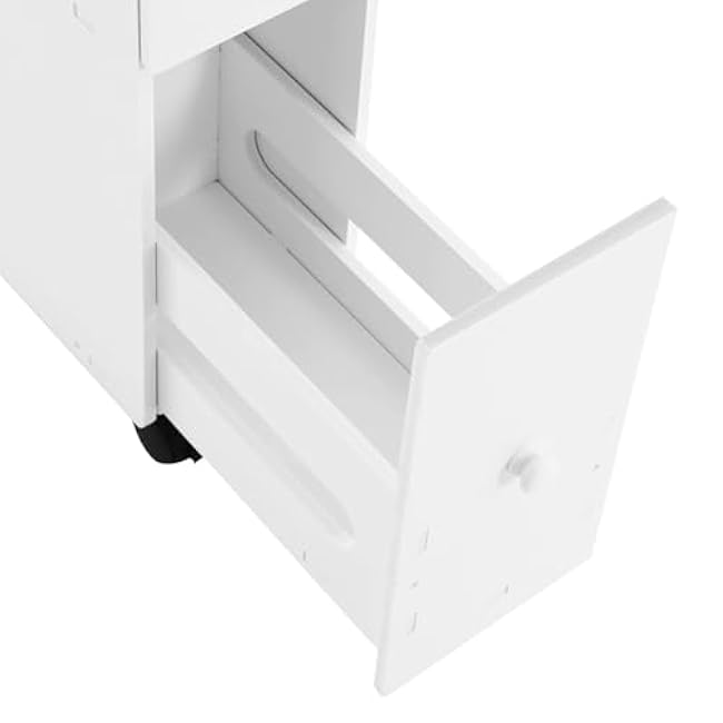 Bathroom Cabinet,Bathroom Storage Cabinet,Rolling Narrow Bathroom Storage Cabinet,Slim Bathroom Storage Cabinet for Home,Bathroom,White