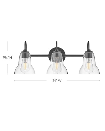 Lark-Vera-85563BK-Three-Light-Bath-Vanity-Fixture-Mount-Up-or-Down-Clear-Glass-Bell-Shades-Black Lark Vera 85563BK Three Light Bath Vanity Fixture Mount Up or Down Clear Glass Bell Shades Black