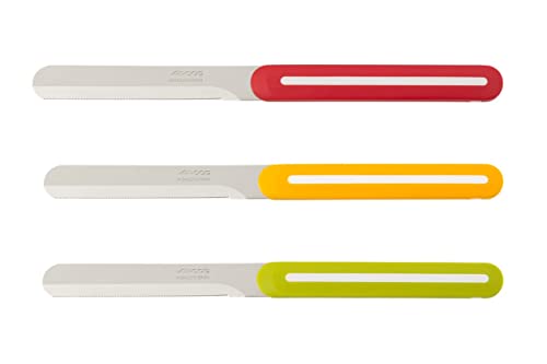 Arcos Juego Cuchillos Paring 3 piezas Acero Inoxidable. Cuchillos cocina coloridos para pelar frutas y verduras. Mango ergonómico polipropileno. Serie B Line. Color naranja, rojo y verde.