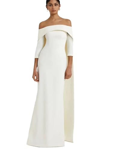 Vestido elegante para mujer, de manga corta, cuello sesgado, con retazos divididos, vestido de noche, blanco, XXL