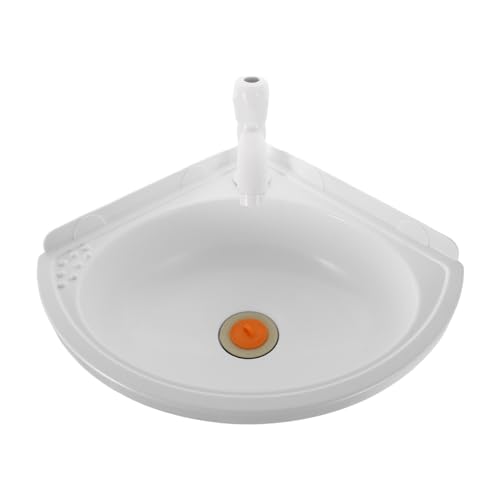 DIYEAH Lavabo de Esquina Colgante de Plástico Blanco con Grifo Lavabo Compacto Pared para Optimización Pequeños y Diseño Duradero y Fácil Limpieza