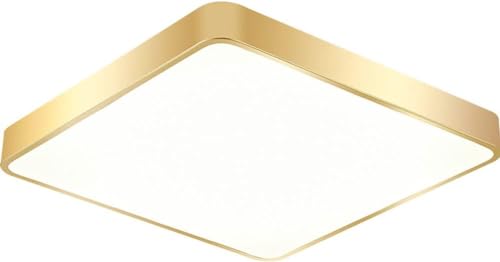 SIYANE Luz de techo de baño de oro cuadrado cepillado Lámpara de techo de montaje empotrado LED regulable Lámpara de techo redonda delgada de perfil bajo moderna para dormitorio, comedor, cocina, pasi