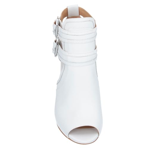 XYD Women Peep Toe Booties Style Pumps Fancy Cylindrical Crystal Block Heels Dual Buckles Ladies Event Party Shoes3