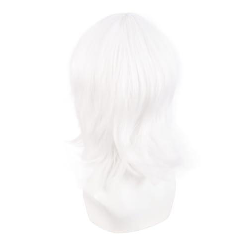 MapofBeauty 14 Inch/35 cm Short Cosplay Wolf Tail Synthetic Side Bangs Party Wig (White)
