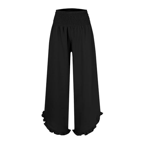 Wide Leg Linen Pants for Women Plus Szie Smocked High Waisted Ruffle Lounge Pants Gauze Summer Pants for Women 20253