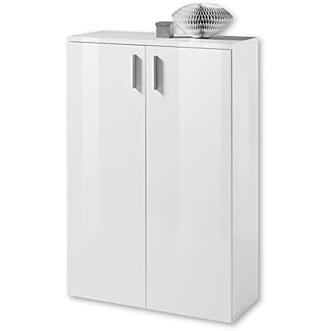 Stella Trading Lincoln Cabinet High Gloss White-Practical Rack Chest for Space-Saving Storage of Shoes, Engineered Wood, 80 x 120 x 35 cm Cover