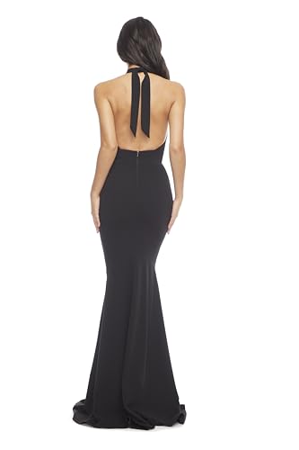 Dress the Population Women's Camden Sleeveless Halter Plunging Long Stretch Gown4