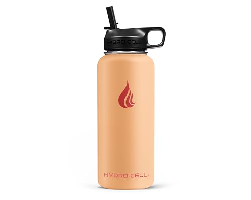 Image of HYDRO CELL Stainless Steel Insulated Water Bottle with Straw - For Cold & Hot Drinks - Metal Vacuum Flask with Screw Cap and Modern Leakproof Sport Thermos for Adults (Peach 32oz)