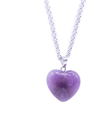 ZARZAMORA Colgante Corazón de Piedra Natural y Cadena de Acero Inoxidable Plateada -Collar Mujer- Piedra Energética Curativa Protección y Expresión de Amor (Morado-Piedra Amatista)