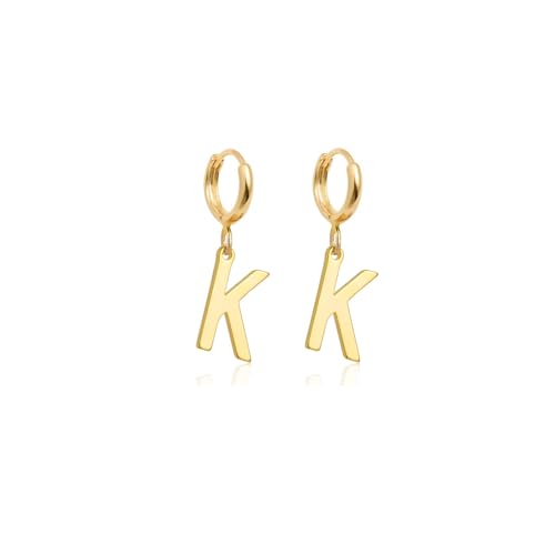 14K Gold Plated Initial Earrings, Dainty Gold Earrings Dangle Hoop Letter Earrings Cute Earrings for Women
