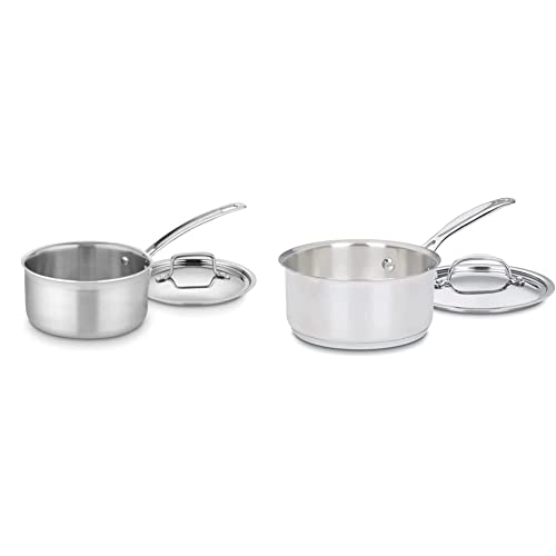 Cuisinart MCP19-18N Multiclad Pro Triple Ply 2-Quart Skillet, Saucepan w/Cover & 719-16 1.5-Quart Chef's-Classic-Stainless-Cookware-Collection, Saucepan w/Cover