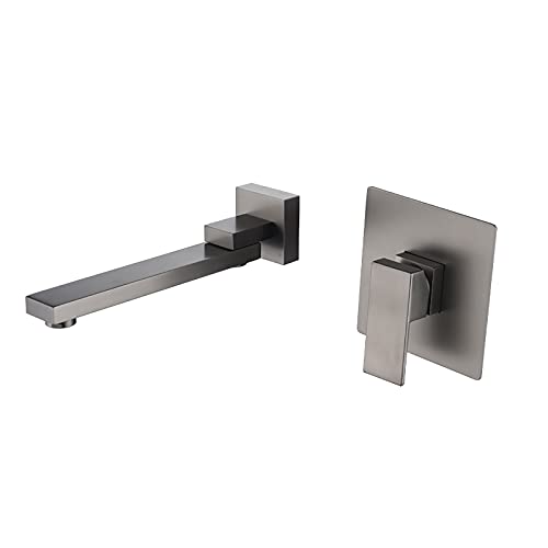 Robinet de salle de bain mural gris pour résoudre le manque de place autour du lavabo