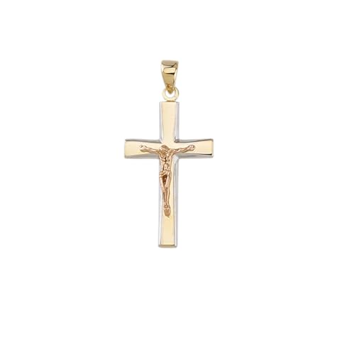 JC Trauringe Colgante de oro con cruz en oro 585, clásico, sencillo, religioso, cruces de oro, joyas de oro, unisex, colgante en tricolor, incluye estuche para joyas 8716, Dorado