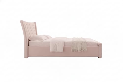 Image of Pearl Upholstered Queen Size Bed with Box Storage for Bedroom | Elegant Wooden Double Bed with Storage | Platform Cot Palang with Tufted Headboard | 6.5 x 5 Ft | Sheesham Wood | Mauve