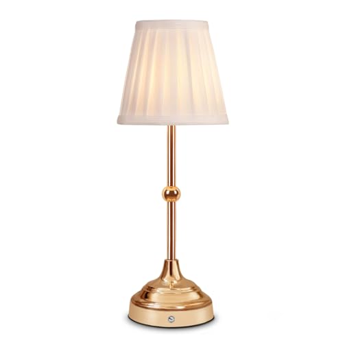 Gold Cordless LED Desk Lamp with Touch Sensor, 3 Color Dimmable, Battery Powered Night Light for Kids and Nursery