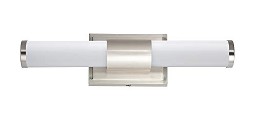 Image of Maxim Lighting Optic 18 inch 2-Light Bath Vanity Light | Satin Nickel Aluminum Finish | White Glass Shade | Transitional Indoor Light Fixture | Ideal for Bathrooms & Powder Rooms | 52114WTSN