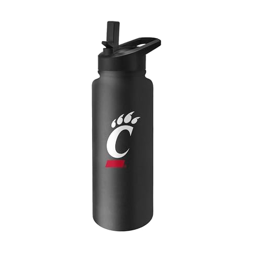 Image of Logo Brands NCAA Cincinnati Bearcats 34 oz Stainless Steel Quencher Bottle - Team Color, Straw Included, No-Spill Lid, Easy Carry Handle - Keeps Drinks Cold For Hours