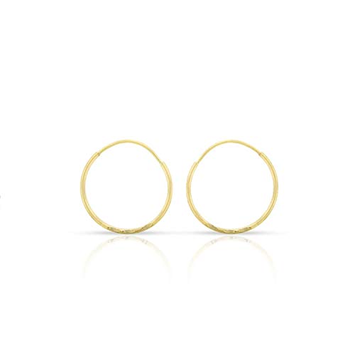 14k Solid Gold Endless Diamond-Cut Hoop Earrings Sizes 10mm - 20mm and 3-Pair Sets, 14k Gold Thin Hoop Earrings, Cartilage Earrings, Helix Earring, Nose Hoop, Tragus Earring, 100% Real 14k Gold (12mm)