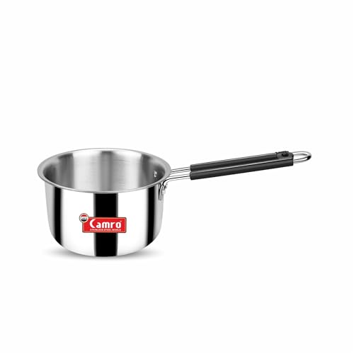 Image of Camro Tripro Triply Artisian (10 No, 1 Liters) Tea Pan MilkPan Saucier Cooking Pot for Chai Boil Warm Herb-Spice-Infusion, Heat Resist Handle, Induction Friendly & Gas Ready 6-Year Warranty