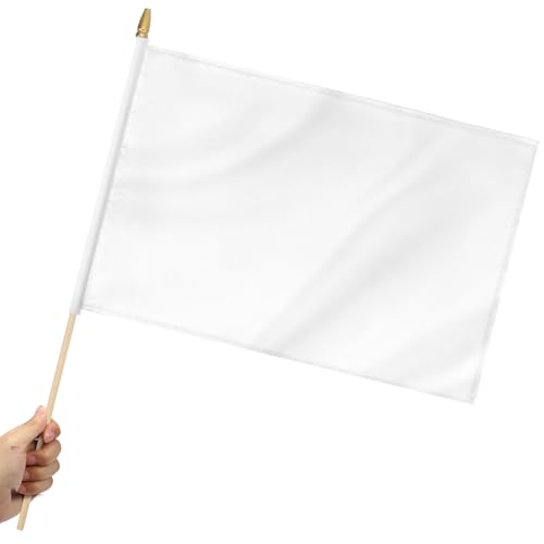 Yingnner 12 Pack White Stick Flags Small 12x18 Inch Hand Held Flags with 24 Inch Wooden Pole Solid White Blank DIY Graffiti Flags Decorations