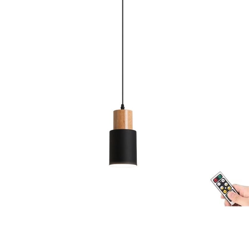 Not Hardwired Battery Operated Pendant Lighting, No Wires Black Battery Power Pendant Light / Ceiling Hanging Lighting Fixture Chandelier for Kitchen Island Dining Room Bedroom Bedside Hallway Foyer (