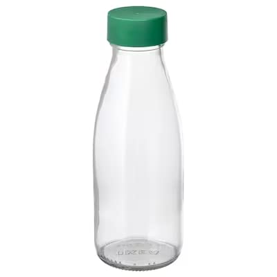 2 X Water bottle, clear glass/green, 0.5 l