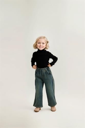 Girl's Turtleneck Sweaters Kids Long Sleeve Drop Shoulder Pullover Cable Knit Chunky Contrast Sweater Tops,Black4