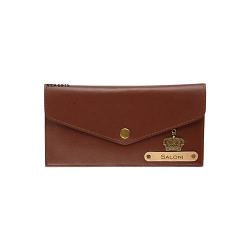 Image of AICA Personalised Name & Charm Leather Wallet Gift for Women(Brown) | Corporate Gift for Women Office Employee Client