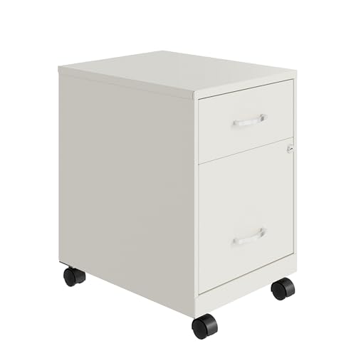 Space Solutions - 2 Drawer Fully Assembled Steel File Cabinet, Home & Small Office Use, Perfect for Small Spaces, Letter-Size, Lock, Mobile, Pearl White