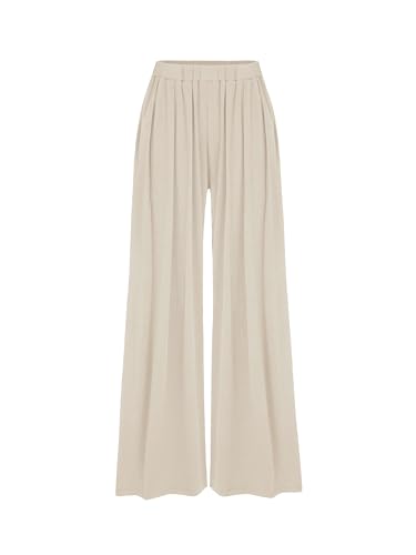 Image of CIDER Palazzo Pants for Women Wide Leg Flowy Pants with Pockets Elastic Mid Waist Summer Beach Vacation Outfits Lightweight