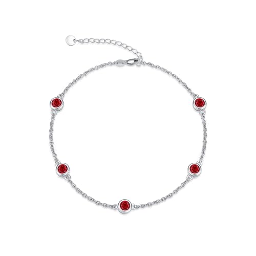 Image of Dorunmo Heart Birthstone Bracelets 925 Sterling Silver Round Birthstone Anklet for Women Birthday Jewelry Gifts for Girlfriend Wife Mother Her