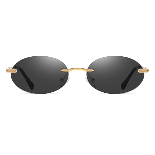 Retro Small Oval Metal Sunglasses - Polarized UV400 Rimless Vintage Driving Outdoor Shades4
