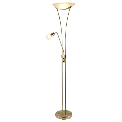 Lindby Piantana Lampada Da Terra LED Dorata, a Stelo con Braccio da Lettura Pavimento Alta Classica Retrò Vintage per Soggiorno Salone Divano Camera Letto 3 luci 180 cm