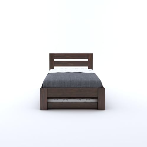 Wooden Single Trundle Bed | Single Bed with 1 Extra Pullout Bed | Wooden Single Bed Cot Palang Furniture for Bedroom, Living Room & Home | Sheesham Wood | Walnut Finish