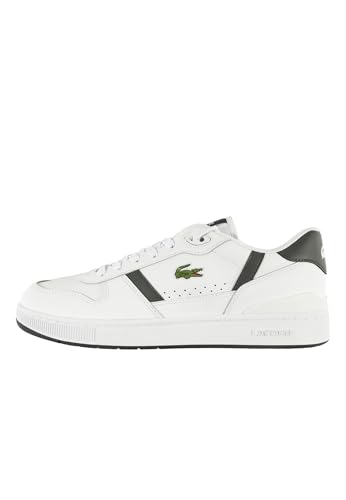 Lacoste Baskets en cuir pour homme avec clip en T, Blanc/gris foncé, 43 EU