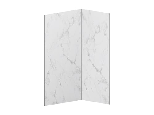 Vente-unique - Lot de 2 panneaux muraux de douche effet marbre blanc en aluminium avec profilés - L90 x L120 x H210 cm - ENEKO