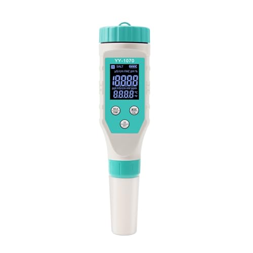 Para agua potable, acuarios y más Medidor de pH/cloro libre/ORP/EC/TDS/sal/temperatura 7 en 1, probador de salinidad for piscinas, resistente al agua IP67, for acuarios, acuicultura y spas.(7 in 1 PH
