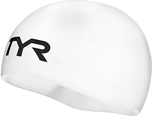 TYR Competitor Racing Cap - Silicone Swim Cap with Extended Ear Coverage, White