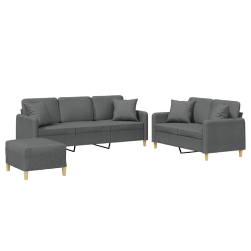 Gecheer 3-TLG. Sofagarnitur Sessel Couch Sofa Wohnzimmersofa Couchgarnitur Designsofa Sitzmöbel Polstermöbel mit Kissen Dunkelgrau Stoff 3202143 – Bild 3