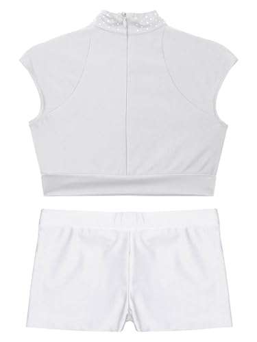 Girls Gymnastics Sport Tracksuit Set Sparkle Crop Top with Shorts for Kids Ballet Dance Outfits 2 Piece4
